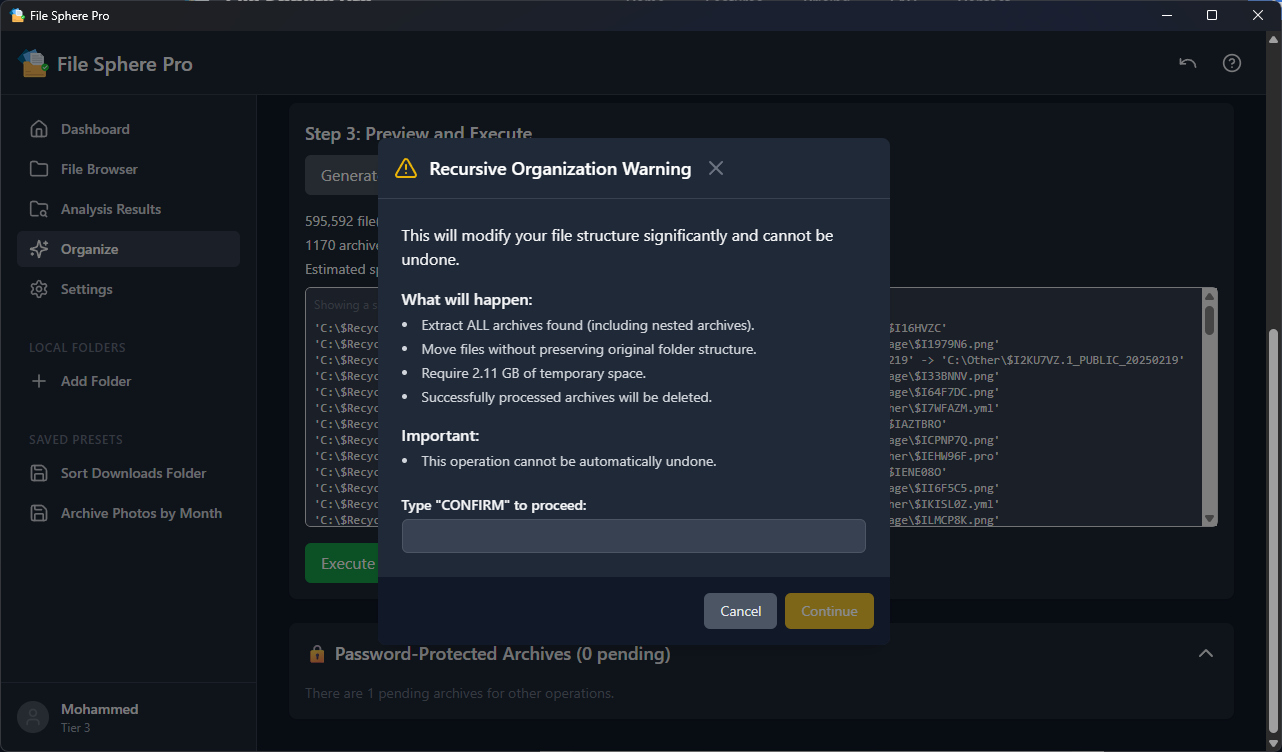 Screenshot of File Sphere Pro's modern file management interface